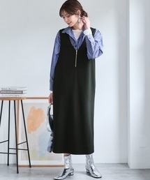 ＜大きいサイズ＞ダンボールニットハーフジップジャンパースカート