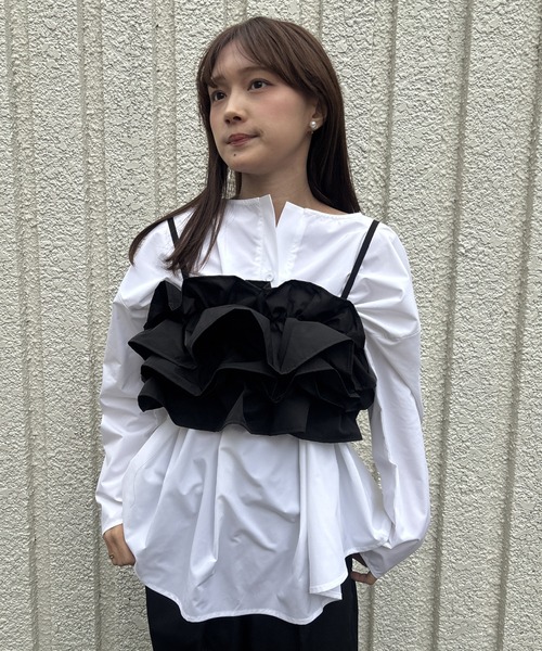 merrylatte（メリーラテ）の「FRILL BUSTIER【IROHANI】（キャミソール・レディース・アイボリー/ブラック・FREE）」の14枚目の写真