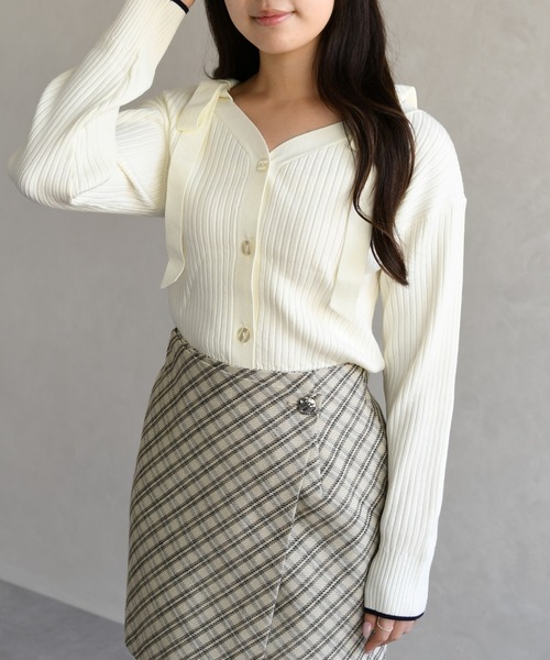 31 Sons de mode(トランテアン ソン ドゥ モード)の「2026春夏新作 肩リボン配色ニット(ニット/セーター・レディース・ネイビー/オフホワイト/ライトグリーン・フリ-)」の6枚目の写真