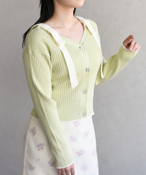 31 Sons de mode(トランテアン ソン ドゥ モード)の「2026春夏新作 肩リボン配色ニット(ニット/セーター・レディース・ネイビー/オフホワイト/ライトグリーン・フリ-)」の13枚目の写真