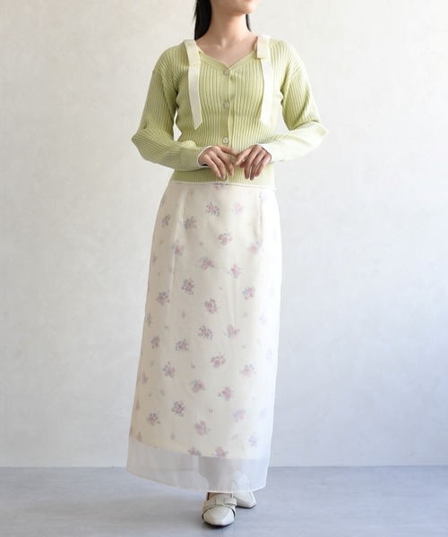 31 Sons de mode(トランテアン ソン ドゥ モード)の「2026春夏新作 肩リボン配色ニット(ニット/セーター・レディース・ネイビー/オフホワイト/ライトグリーン・フリ-)」の15枚目の写真