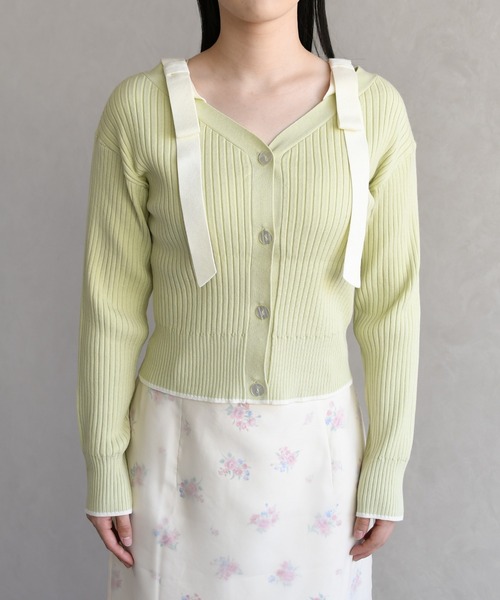 31 Sons de mode(トランテアン ソン ドゥ モード)の「2026春夏新作 肩リボン配色ニット(ニット/セーター・レディース・ネイビー/オフホワイト/ライトグリーン・フリ-)」の16枚目の写真