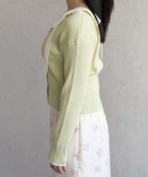 31 Sons de mode(トランテアン ソン ドゥ モード)の「2026春夏新作 肩リボン配色ニット(ニット/セーター・レディース・ネイビー/オフホワイト/ライトグリーン・フリ-)」の17枚目の写真