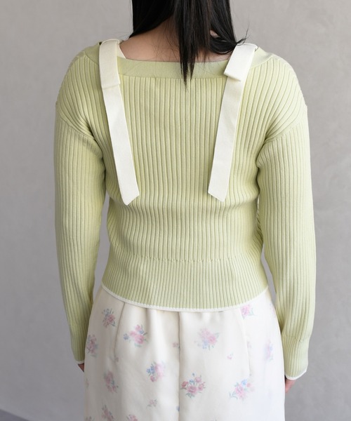 31 Sons de mode(トランテアン ソン ドゥ モード)の「2026春夏新作 肩リボン配色ニット(ニット/セーター・レディース・ネイビー/オフホワイト/ライトグリーン・フリ-)」の18枚目の写真