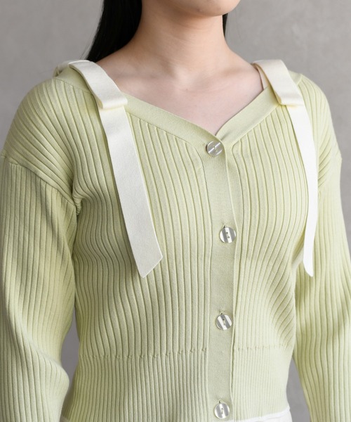 31 Sons de mode(トランテアン ソン ドゥ モード)の「2026春夏新作 肩リボン配色ニット(ニット/セーター・レディース・ネイビー/オフホワイト/ライトグリーン・フリ-)」の19枚目の写真