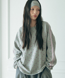 ワッフルラグランスリーブTシャツ_フラワー_メランジ