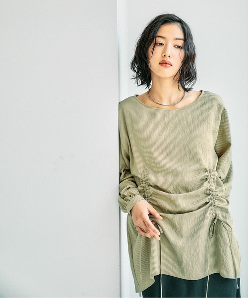 LEPSIM（レプシィム）の「フロントドロストブラウスチュニック　647413（シャツ/ブラウス・レディース・ベージュ/オレンジ系その他/セージグリーン/チャコールグレー・FREE）」の3枚目の写真