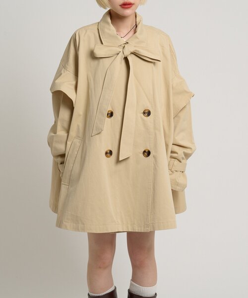 w closet(ダブルクローゼット)の「フリルトレンチコート(トレンチコート・レディース・ネイビー/ベージュ・FREE)」の6枚目の写真