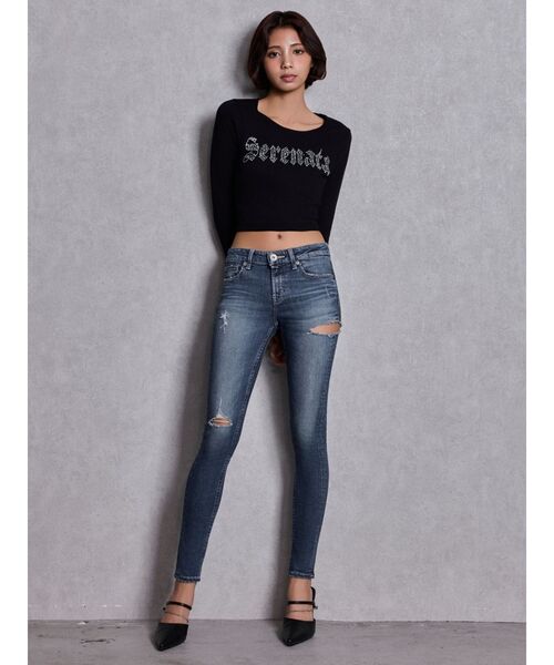 GYDA（ジェイダ）の「ジャストウエストSIDE RIPPEDスキニーデニムパンツ（デニムパンツ・レディース・インディゴブルー/ブルー・X-SMALL/MEDIUM/SMALL）」の12枚目の写真