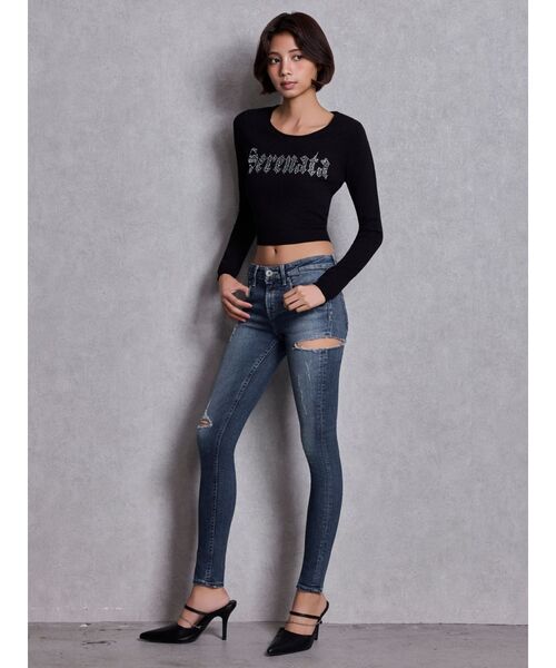 GYDA（ジェイダ）の「ジャストウエストSIDE RIPPEDスキニーデニムパンツ（デニムパンツ・レディース・インディゴブルー/ブルー・X-SMALL/MEDIUM/SMALL）」の18枚目の写真