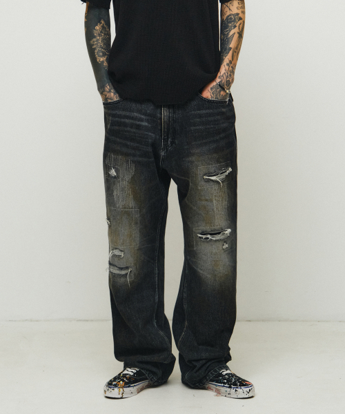 ENDOOR(エンドア)の「Archive repair denim pants (black)(デニムパンツ・メンズ・その他・1/2/3)」の1枚目の写真