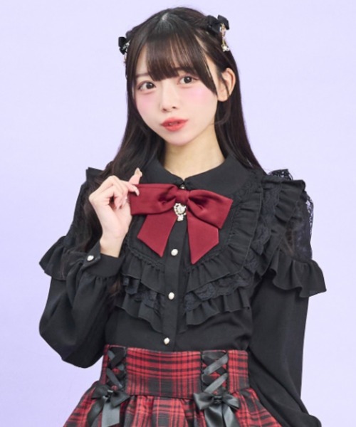 Secret Honey(シークレットハニー)の「ヨークフリル肩レース切り替えブラウス(シャツ/ブラウス・レディース・オフホワイト/ピンク/ブラック・MEDIUM)」の3枚目の写真