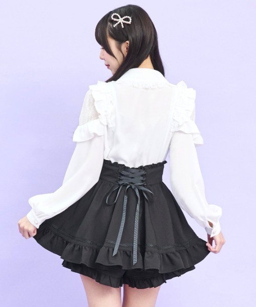 Secret Honey(シークレットハニー)の「ヨークフリル肩レース切り替えブラウス(シャツ/ブラウス・レディース・オフホワイト/ピンク/ブラック・MEDIUM)」の9枚目の写真