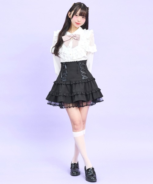 Secret Honey(シークレットハニー)の「ヨークフリル肩レース切り替えブラウス(シャツ/ブラウス・レディース・オフホワイト/ピンク/ブラック・MEDIUM)」の13枚目の写真