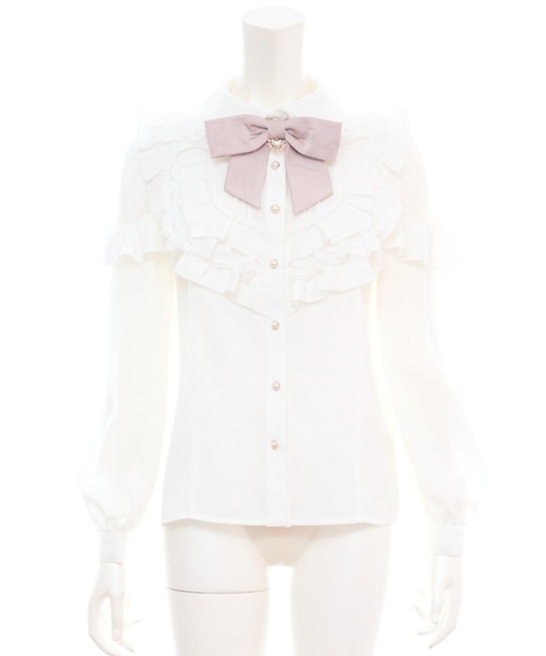 Secret Honey(シークレットハニー)の「ヨークフリル肩レース切り替えブラウス(シャツ/ブラウス・レディース・オフホワイト/ピンク/ブラック・MEDIUM)」の16枚目の写真