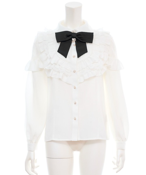 Secret Honey(シークレットハニー)の「ヨークフリル肩レース切り替えブラウス(シャツ/ブラウス・レディース・オフホワイト/ピンク/ブラック・MEDIUM)」の17枚目の写真