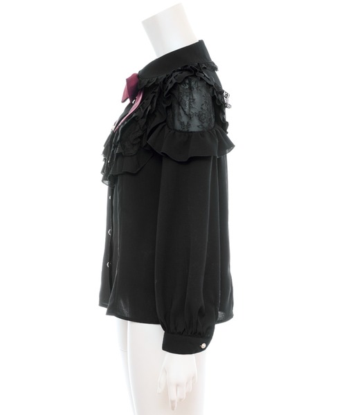 Secret Honey(シークレットハニー)の「ヨークフリル肩レース切り替えブラウス(シャツ/ブラウス・レディース・オフホワイト/ピンク/ブラック・MEDIUM)」の20枚目の写真