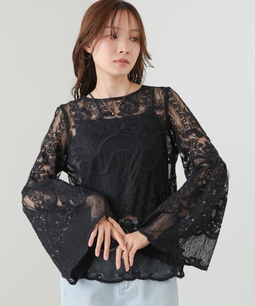 Bab(バブ)の「レーストップス(Tシャツ/カットソー・レディース・ブラック/ホワイト・FREE)」の2枚目の写真