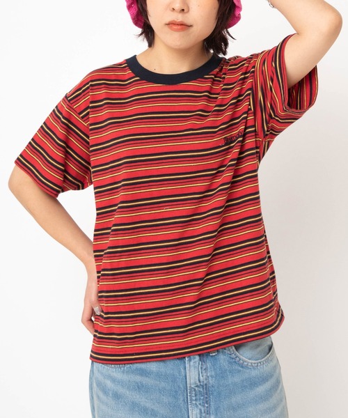 RNA(アールエヌエー)の「M2646 マルチボーダーレギュラーT(Tシャツ/カットソー・レディース・ブラック/レッド/グリーン・MEDIUM)」の1枚目の写真