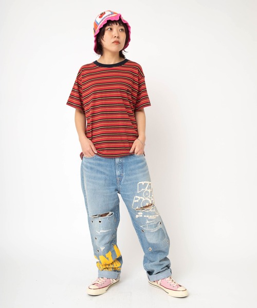 RNA(アールエヌエー)の「M2646 マルチボーダーレギュラーT(Tシャツ/カットソー・レディース・ブラック/レッド/グリーン・MEDIUM)」の14枚目の写真
