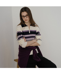 Stripe half zip up knit [TISP05SW04]_Ivory