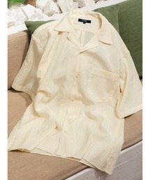 【ユニセックス】タック ストライプ 楊柳 オープンカラー シャツ