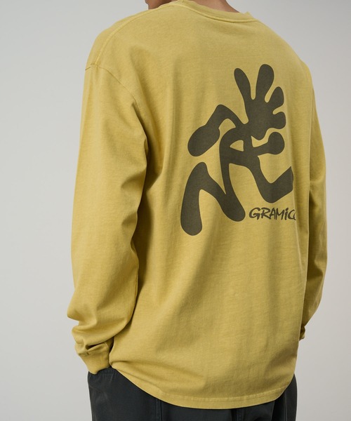 Gramicci(グラミチ)の「RUNNING MAN L/S TEE PIGMENT DYED / ランニングマンロングスリーブTシャツ ピグメントダイ Gramicci グラミチ(Tシャツ/カットソー・メンズ・イエロー/レッド/ナチュラル・S/M/L/XL/XXL)」の1枚目の写真
