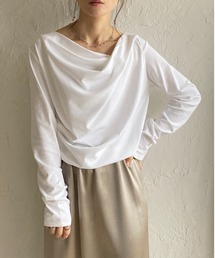 長袖 オフショル アシメネック ドレープトップス