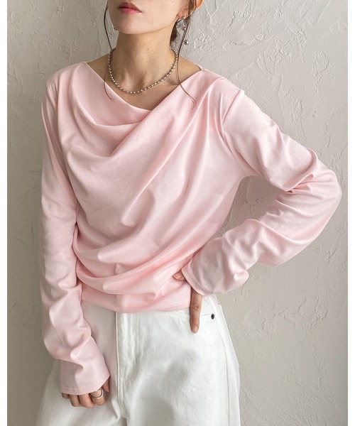 セール】長袖 オフショル アシメネック ドレープトップス（Tシャツ