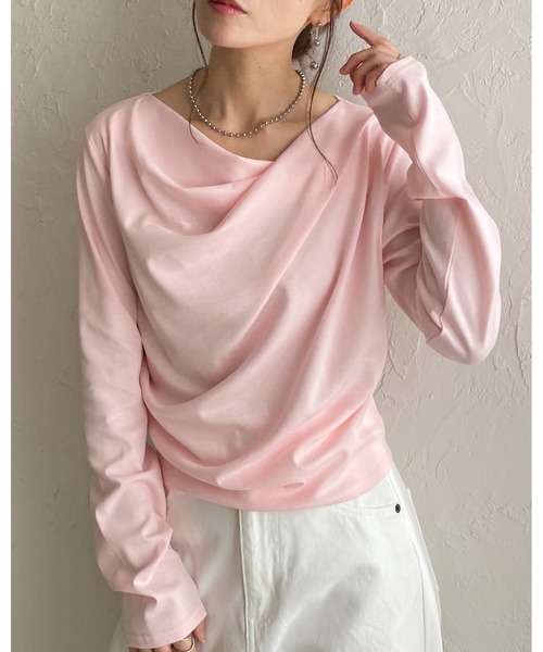 セール】長袖 オフショル アシメネック ドレープトップス（Tシャツ