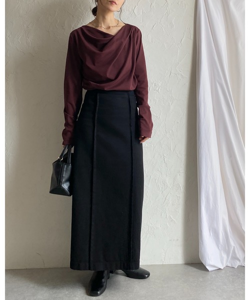 長袖 オフショル アシメネック ドレープトップス（Tシャツ/カットソー