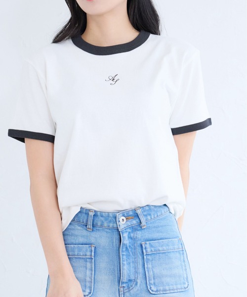 &soiree(アンドソワレ)の「&soiree ロゴ刺繍リンガーTシャツ(Tシャツ/カットソー・レディース・グレー系その他/ブラック系その他/ホワイト系その他・FREE)」の2枚目の写真
