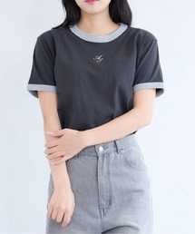 &soiree ロゴ刺繍リンガーTシャツ
