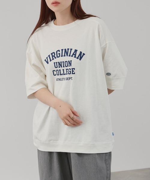 DISCUS(ディスカス)の「DISCUS 切替ルーズTシャツ(Tシャツ/カットソー・レディース・スミクロ/ブルー/ホワイト/ブラウン・M/L)」の2枚目の写真