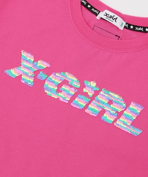 X-girl Stages(エックスガールステージス)の「スパンコール刺しゅう 半袖Tワンピース(ワンピース・キッズ・スモークピンク/ブラック/レモンイエロー・130cm/140cm/90cm/100cm/110cm/120cm)」の6枚目の写真