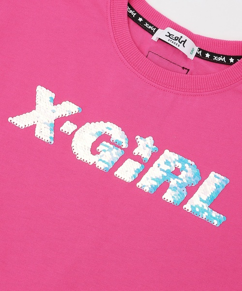 X-girl Stages(エックスガールステージス)の「スパンコール刺しゅう 半袖Tワンピース(ワンピース・キッズ・スモークピンク/ブラック/レモンイエロー・130cm/140cm/90cm/100cm/110cm/120cm)」の7枚目の写真