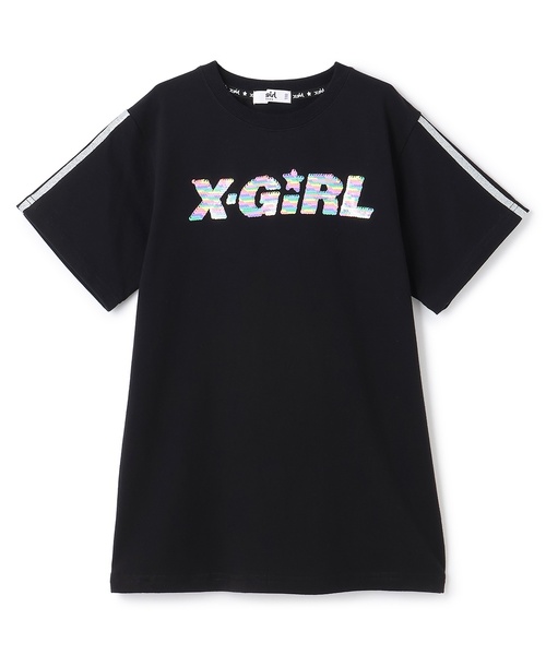 X-girl Stages(エックスガールステージス)の「スパンコール刺しゅう 半袖Tワンピース(ワンピース・キッズ・スモークピンク/ブラック/レモンイエロー・130cm/140cm/90cm/100cm/110cm/120cm)」の15枚目の写真