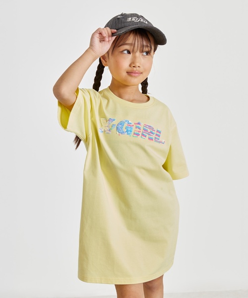 X-girl Stages(エックスガールステージス)の「スパンコール刺しゅう 半袖Tワンピース(ワンピース・キッズ・スモークピンク/ブラック/レモンイエロー・130cm/140cm/90cm/100cm/110cm/120cm)」の21枚目の写真