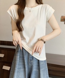 シンプルフレンチスリーブTシャツ / ベーシッククルーネックカットソー
