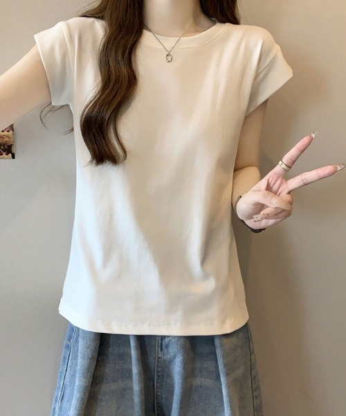 2ly2(トゥーリートゥー)の「シンプルフレンチスリーブTシャツ / ベーシッククルーネックカットソー(Tシャツ/カットソー・レディース・ピンク/ホワイト・FREE)」の16枚目の写真