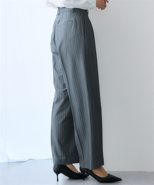 7days Life Styling（セブンデイズライフスタイリング）の「【UVカット/速乾/しわになりにくい】ストライプタックワイドパンツ（その他パンツ・レディース・ネイビー系/グレー系・3L/LL/L/M/S）」の8枚目の写真