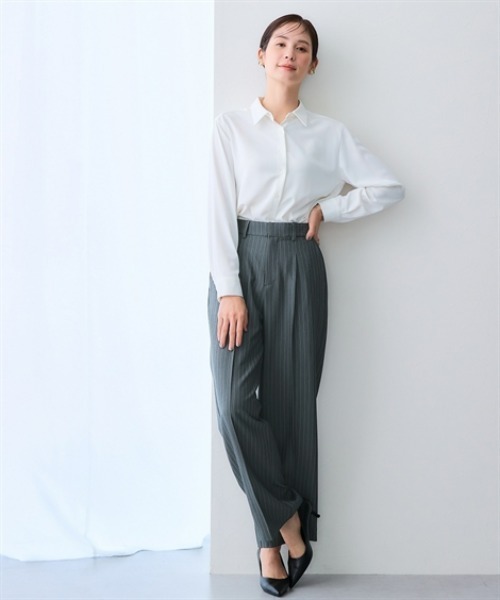 7days Life Styling（セブンデイズライフスタイリング）の「【UVカット/速乾/しわになりにくい】ストライプタックワイドパンツ（その他パンツ・レディース・ネイビー系/グレー系・3L/LL/L/M/S）」の4枚目の写真