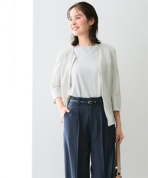 7days Life Styling（セブンデイズライフスタイリング）の「【UVカット/速乾/しわになりにくい】ストライプタックワイドパンツ（その他パンツ・レディース・ネイビー系/グレー系・3L/LL/L/M/S）」の5枚目の写真