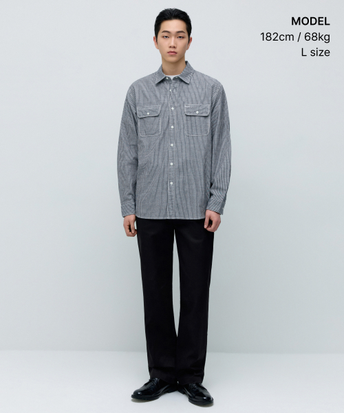 MUSINSA STANDARD（ムシンサスタンダード）の「ストライプワークシャツ [ダークネイビー/ストライプ]（シャツ/ブラウス・メンズ・その他・SMALL/MEDIUM/LARGE/X-LARGE/2XL）」の6枚目の写真