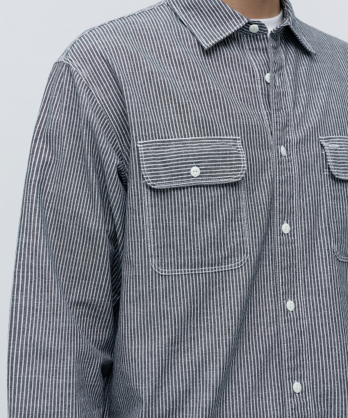 MUSINSA STANDARD（ムシンサスタンダード）の「ストライプワークシャツ [ダークネイビー/ストライプ]（シャツ/ブラウス・メンズ・その他・SMALL/MEDIUM/LARGE/X-LARGE/2XL）」の3枚目の写真