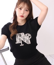 ブラック ニットセーター ロゴ入り セール】 ブランドネームロゴシャギーニッティングセーター （ニット