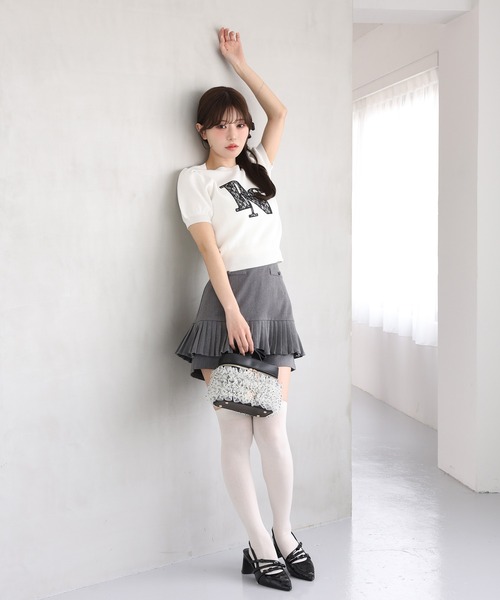 one after another NICE CLAUP（ワンアフターアナザーナイスクラップ）の「レースロゴニット（ニット/セーター・レディース・オフホワイト/ブラック/ベージュ/ピンク・FREE）」の6枚目の写真