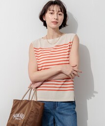 ハイツイストコットン ボーダー ノースリーブ ニット