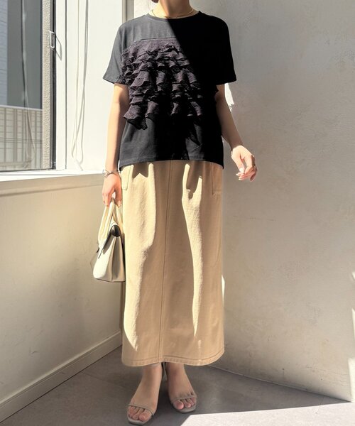 Jena espace merveilleux（ジェナ　エスパスメルヴェイユ）の「【一枚で着映える】シアーフリルカットソー（Tシャツ/カットソー・レディース・ブラック/オフホワイト/チャコールグレー・FREE）」の9枚目の写真
