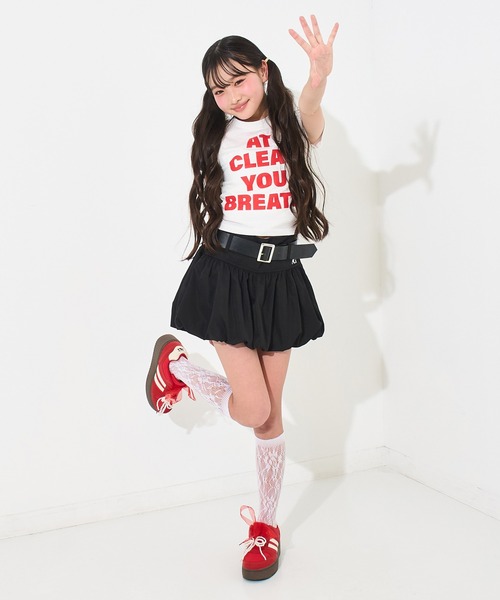 ANAP GiRL(アナップガール)の「ベルト付 バルーン スカート(スカート・キッズ・ホワイト×ブラック/ブラック/ホワイト・S/XS/M)」の4枚目の写真